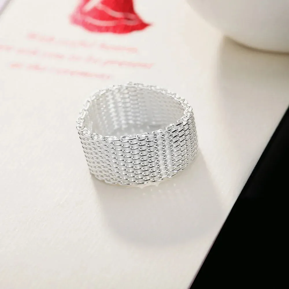 Sterling Silver Simple Net Rings lady fine Jewelry for Women men