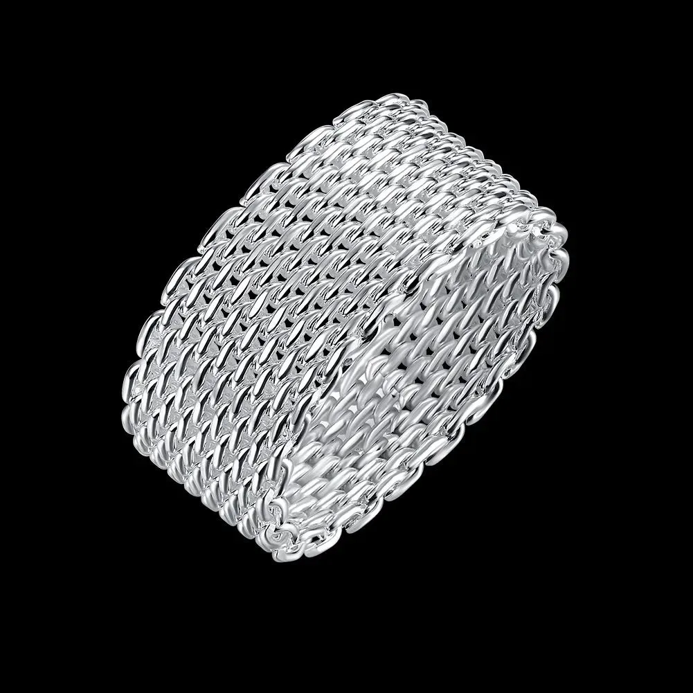 Sterling Silver Simple Net Rings lady fine Jewelry for Women men
