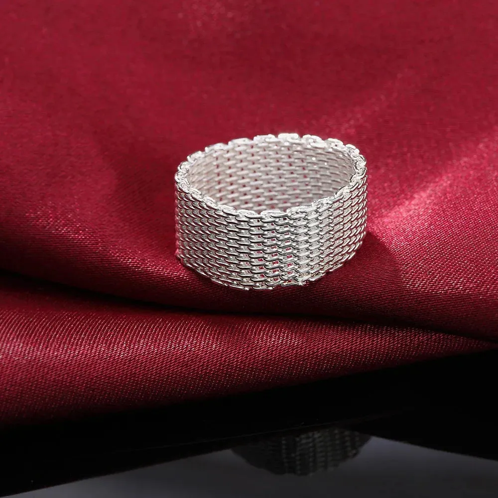 Sterling Silver Simple Net Rings lady fine Jewelry for Women men