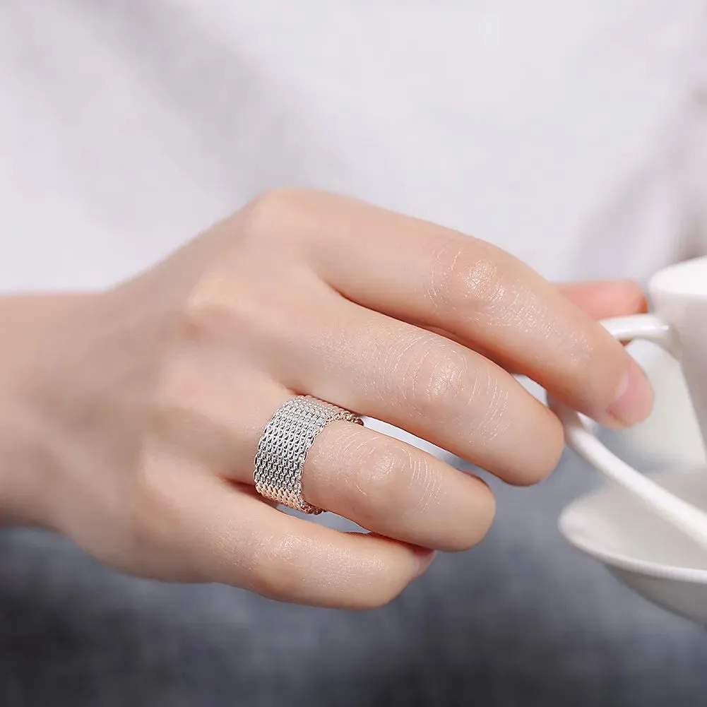 Sterling Silver Simple Net Rings lady fine Jewelry for Women men