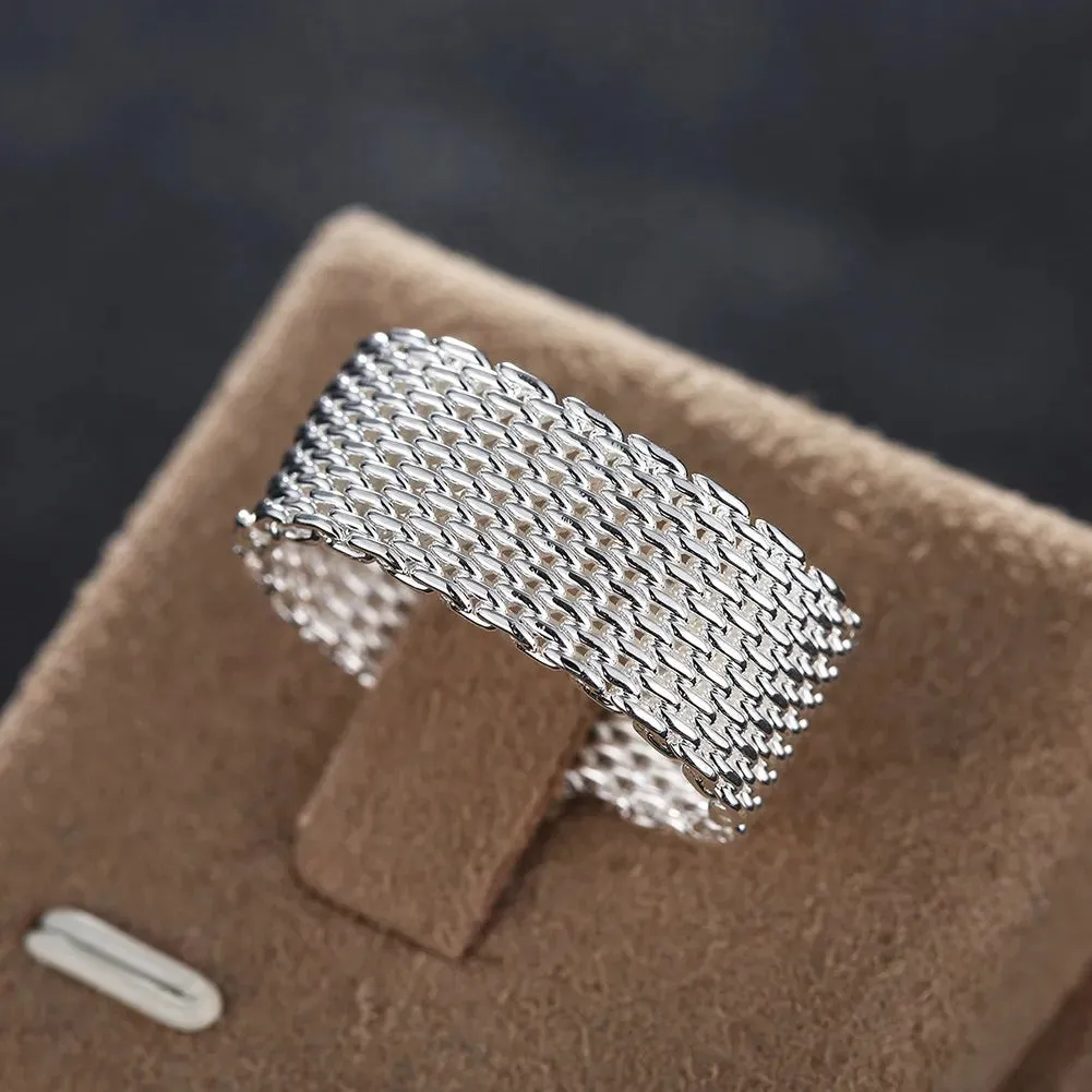 Sterling Silver Simple Net Rings lady fine Jewelry for Women men
