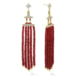 Studio 18K Gold Ruby and Diamond Drop Earrings