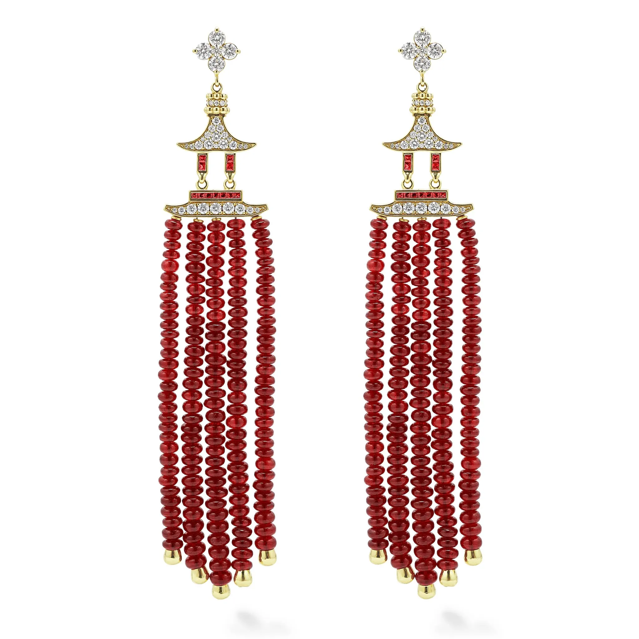 Studio 18K Gold Ruby and Diamond Drop Earrings