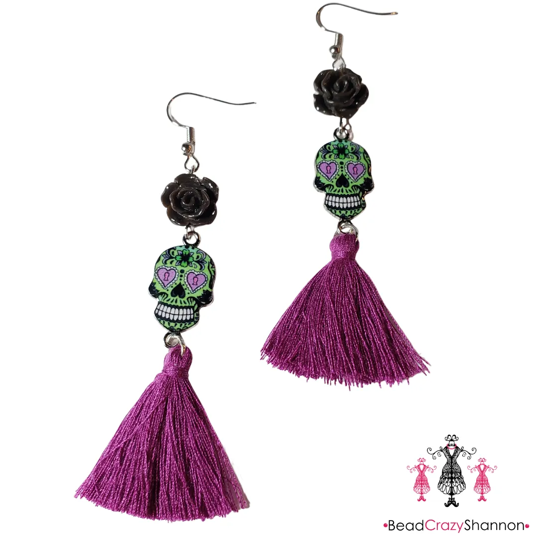 Sugar Skulls Tassel Earrings [with flower]