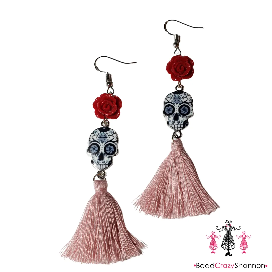 Sugar Skulls Tassel Earrings [with flower]