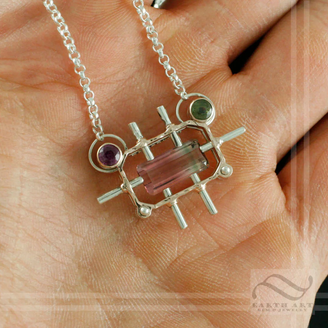 Suspended Tourmaline - 14k rose gold and silver pendant