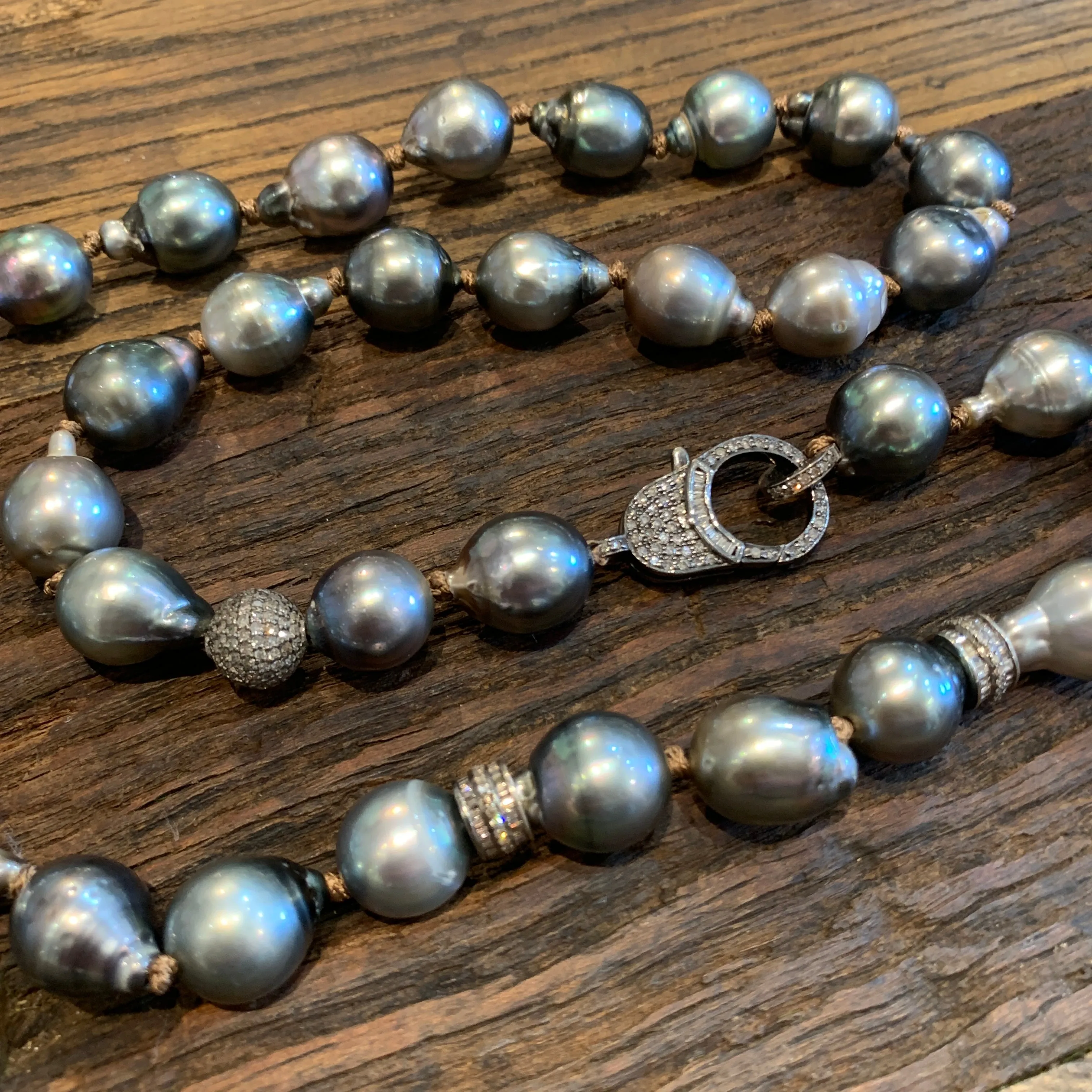 Tahitian & Diamonds in Silk Necklace | 25”