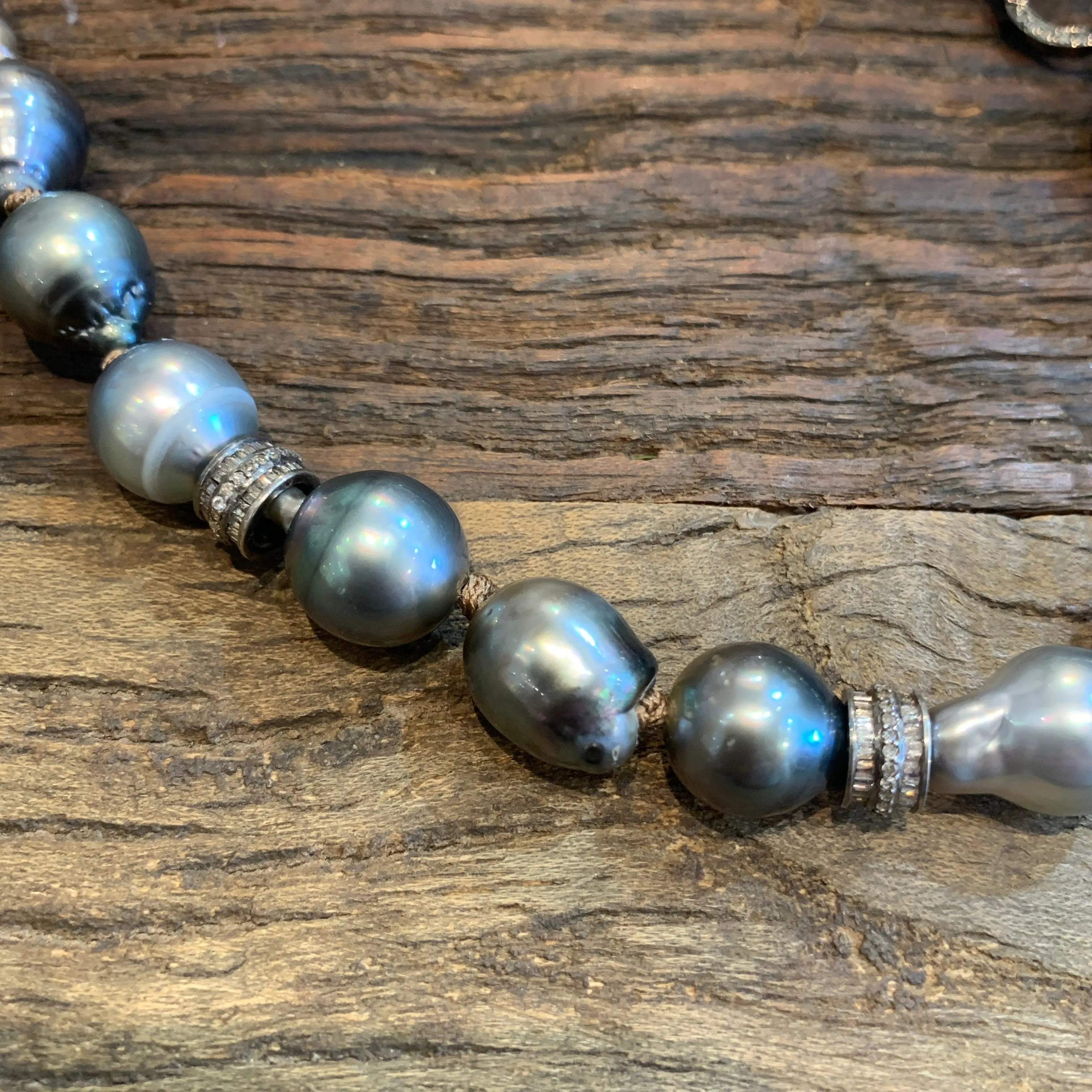 Tahitian & Diamonds in Silk Necklace | 25”