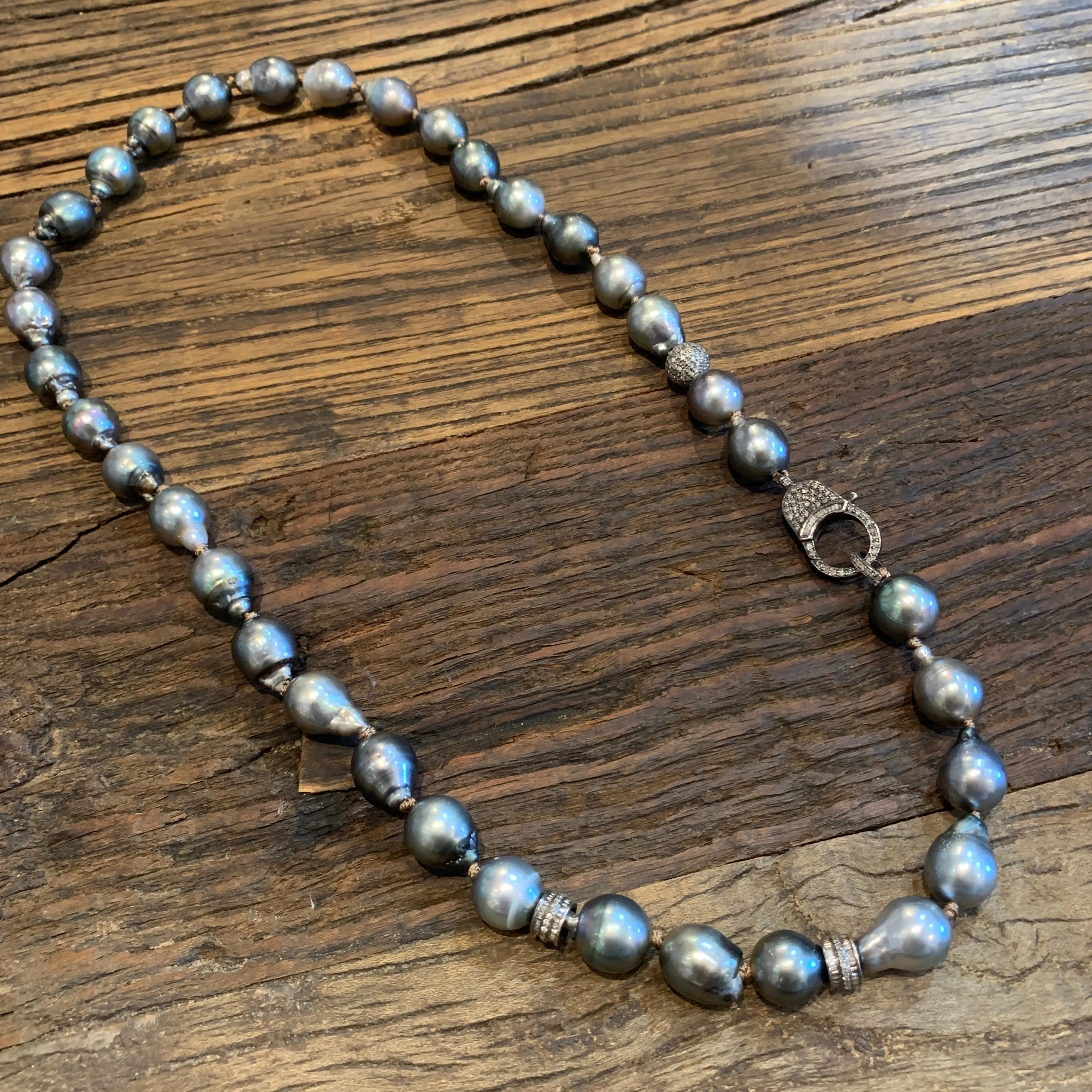 Tahitian & Diamonds in Silk Necklace | 25”