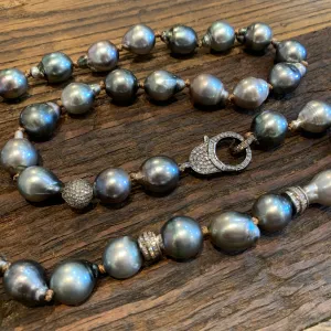 Tahitian & Diamonds in Silk Necklace | 25”