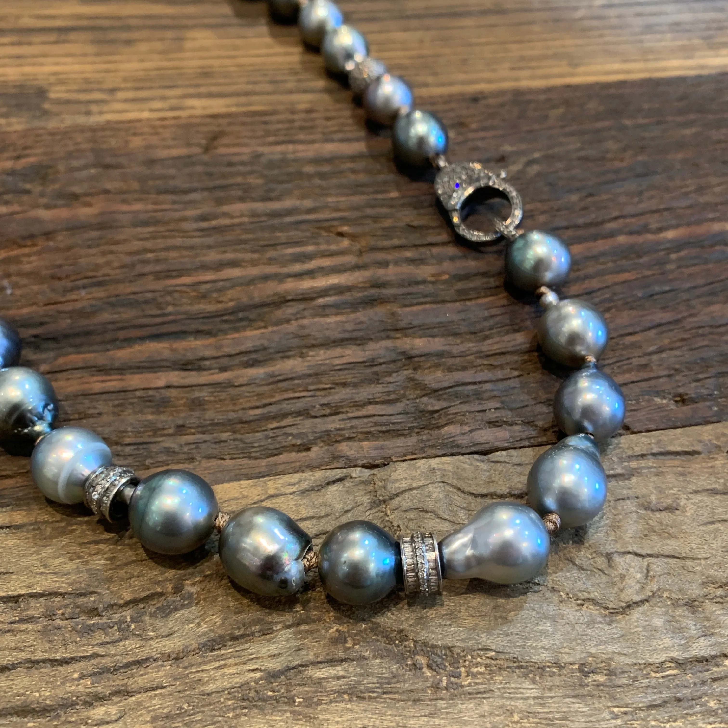 Tahitian & Diamonds in Silk Necklace | 25”