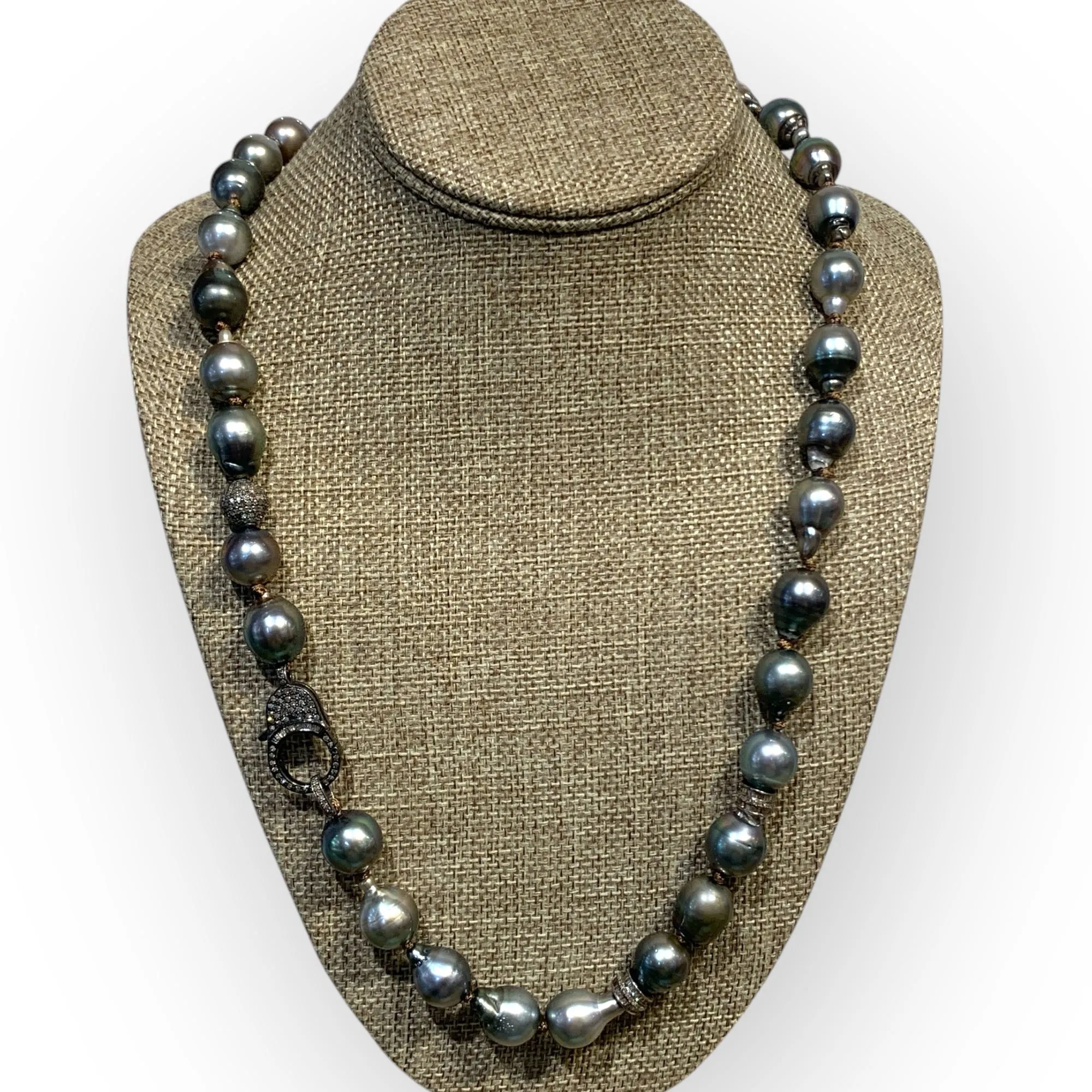 Tahitian & Diamonds in Silk Necklace | 25”