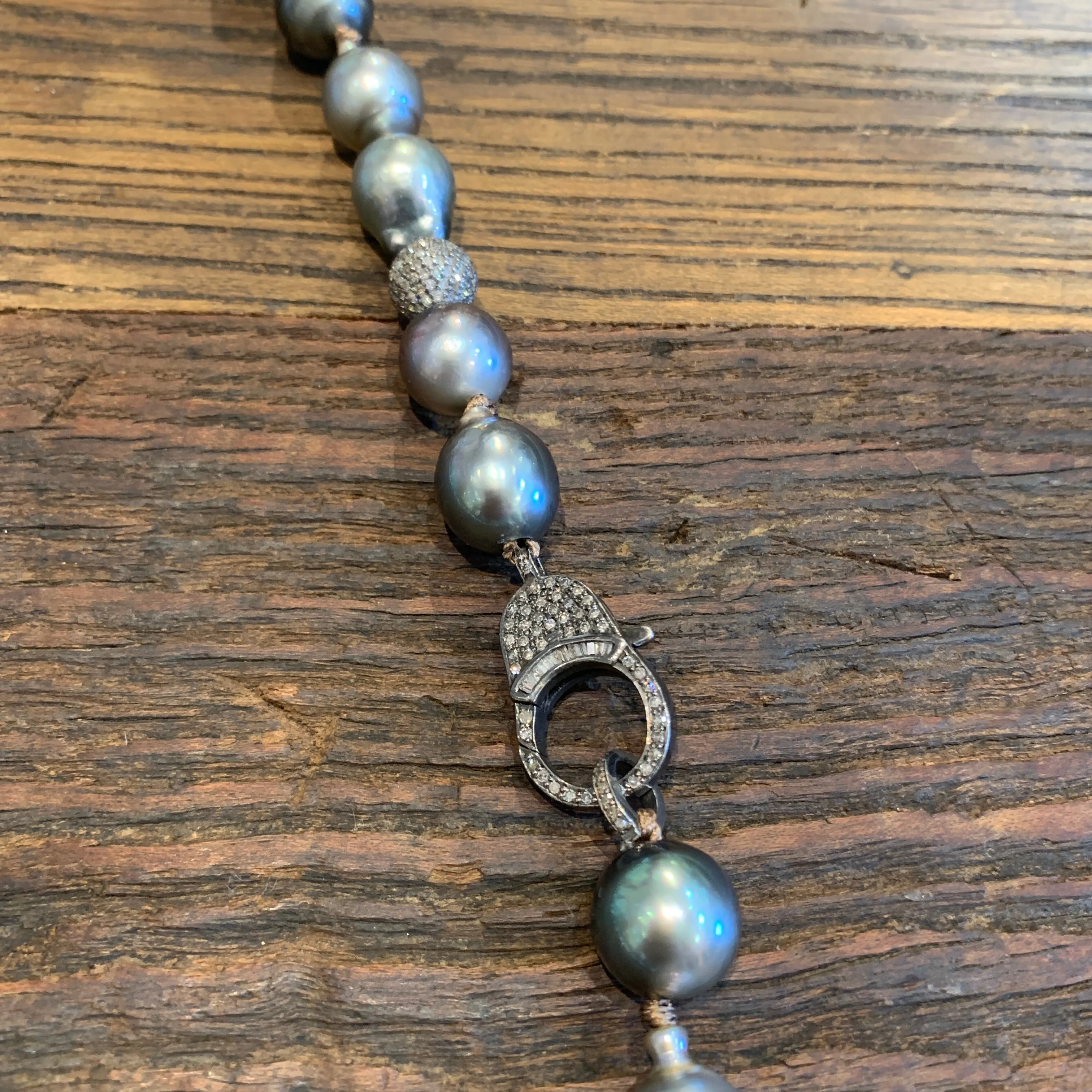Tahitian & Diamonds in Silk Necklace | 25”