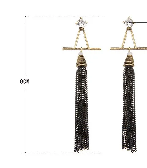 Tassel and Diamond Stud Earrings | Oxidized Green and Silver