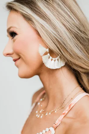 Tassel Gold Hoop Earrings- Ivory