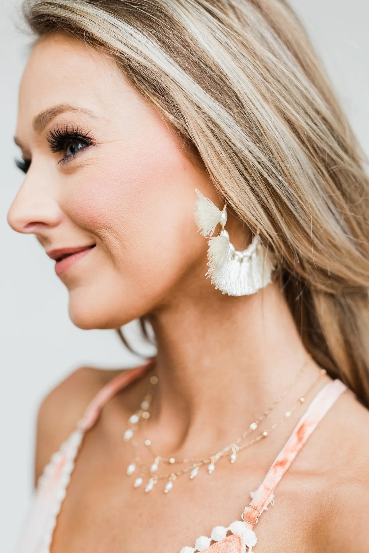 Tassel Gold Hoop Earrings- Ivory