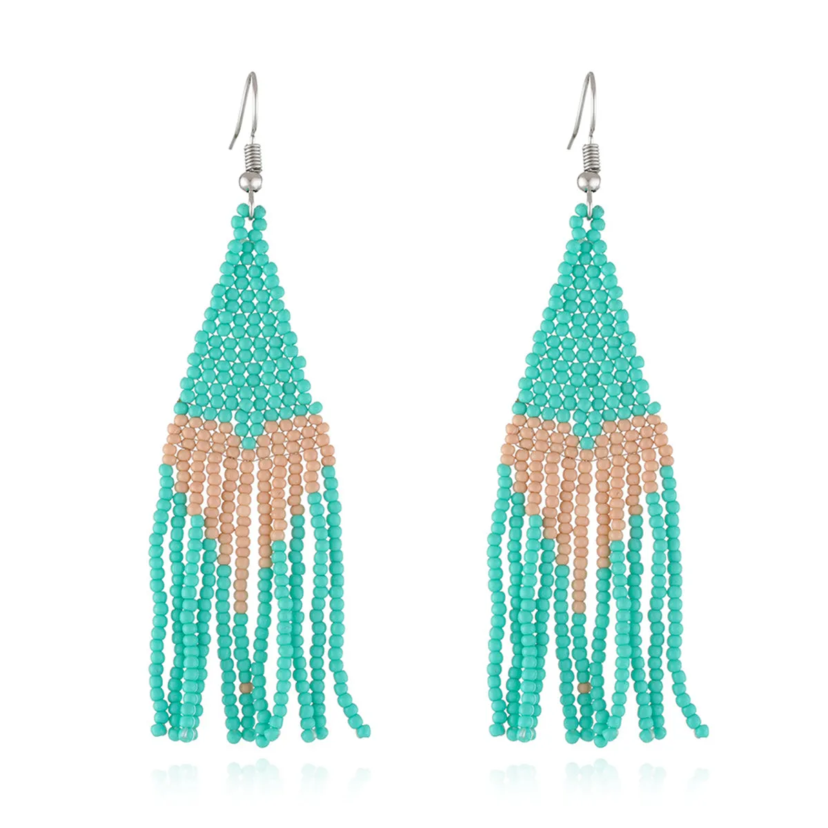 Teal Howlite & Silver-Plated Heart Tassel Drop Earrings