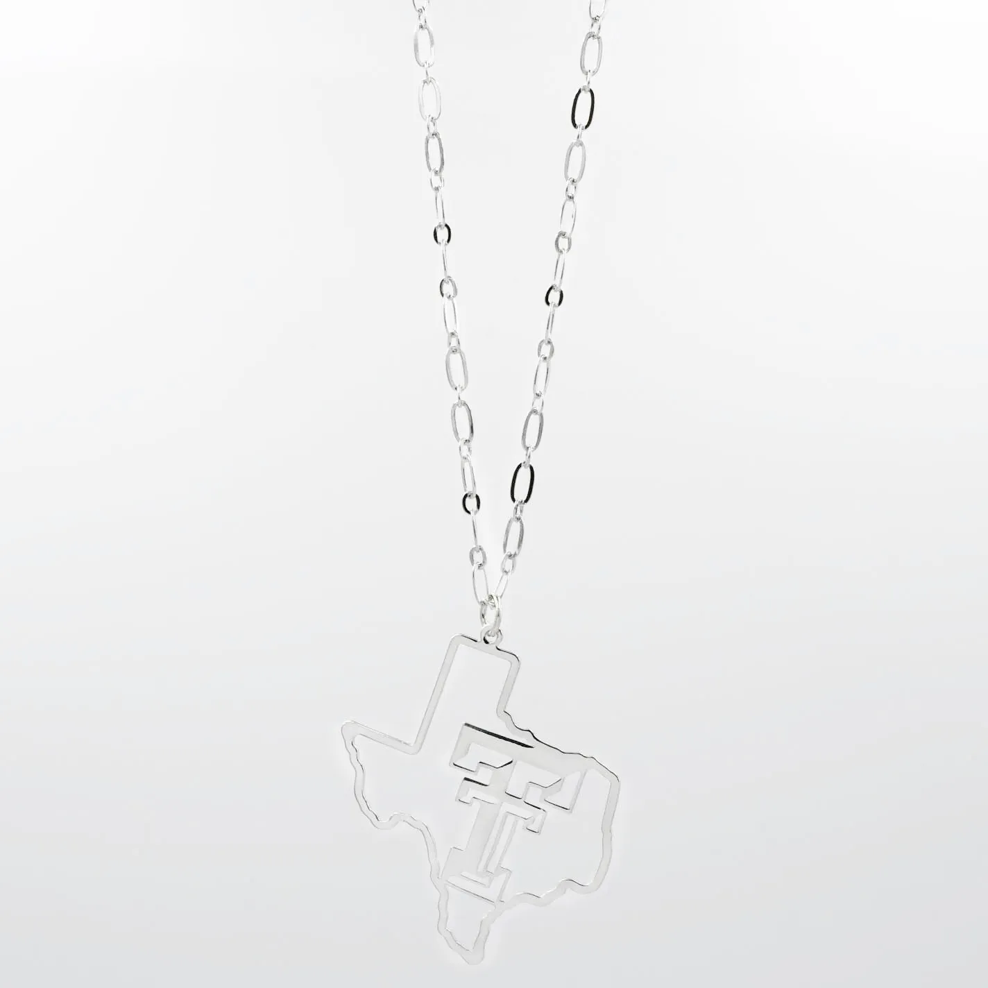 Texas Tech Map Necklace Silver T33