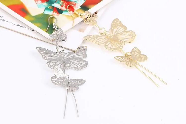 The Dancers -- Long Butterfly Dangle Earrings