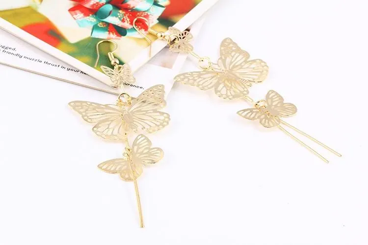 The Dancers -- Long Butterfly Dangle Earrings
