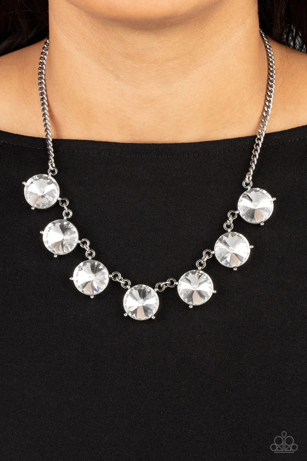 The SHOWCASE Must Go On - White - Oversized White Rhinestone Paparazzi Short Necklace