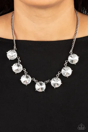 The SHOWCASE Must Go On - White - Oversized White Rhinestone Paparazzi Short Necklace