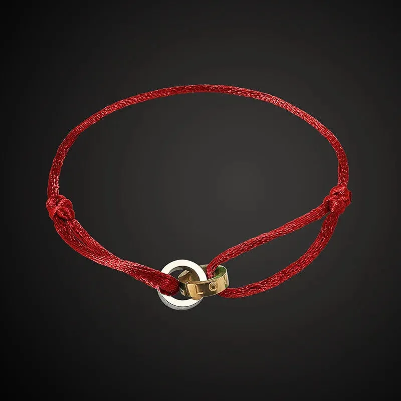 Three Ring Interlock Love Friendship Adjustable Rope Braided Bracelet