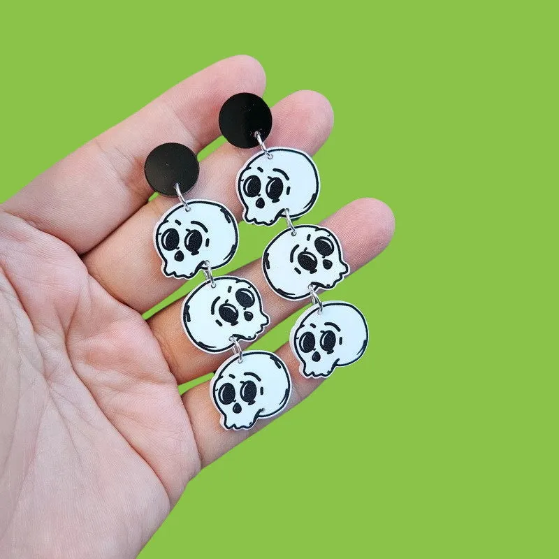 Three Skull Tassel Acrylic Earrings E8272