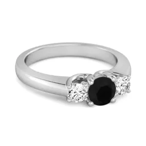 Three Stone 0.10 Ctw Black Spinel 925 Silver Engagement Ring