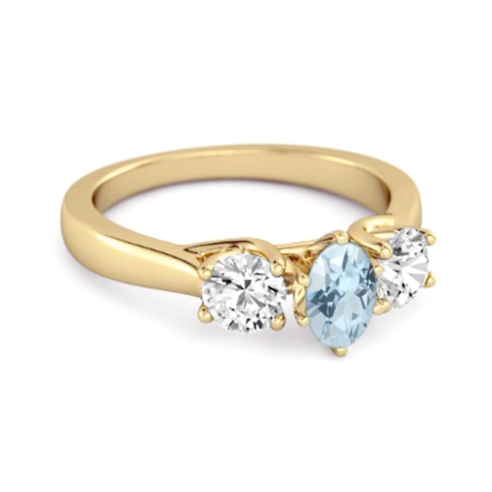 Three Stone Natural Blue Topaz 925 Sterling Silver Engagement Ring