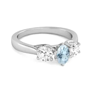 Three Stone Natural Blue Topaz 925 Sterling Silver Engagement Ring