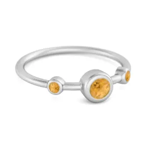 Three Stone Round Cut Citrine 925 Sterling Silver Bridal Ring