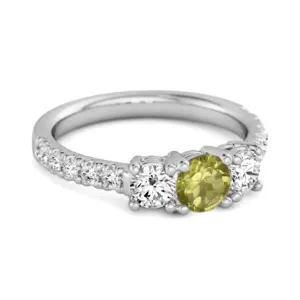 Three Stone Round Cut Natural Peridot 925 Silver Engagement Ring