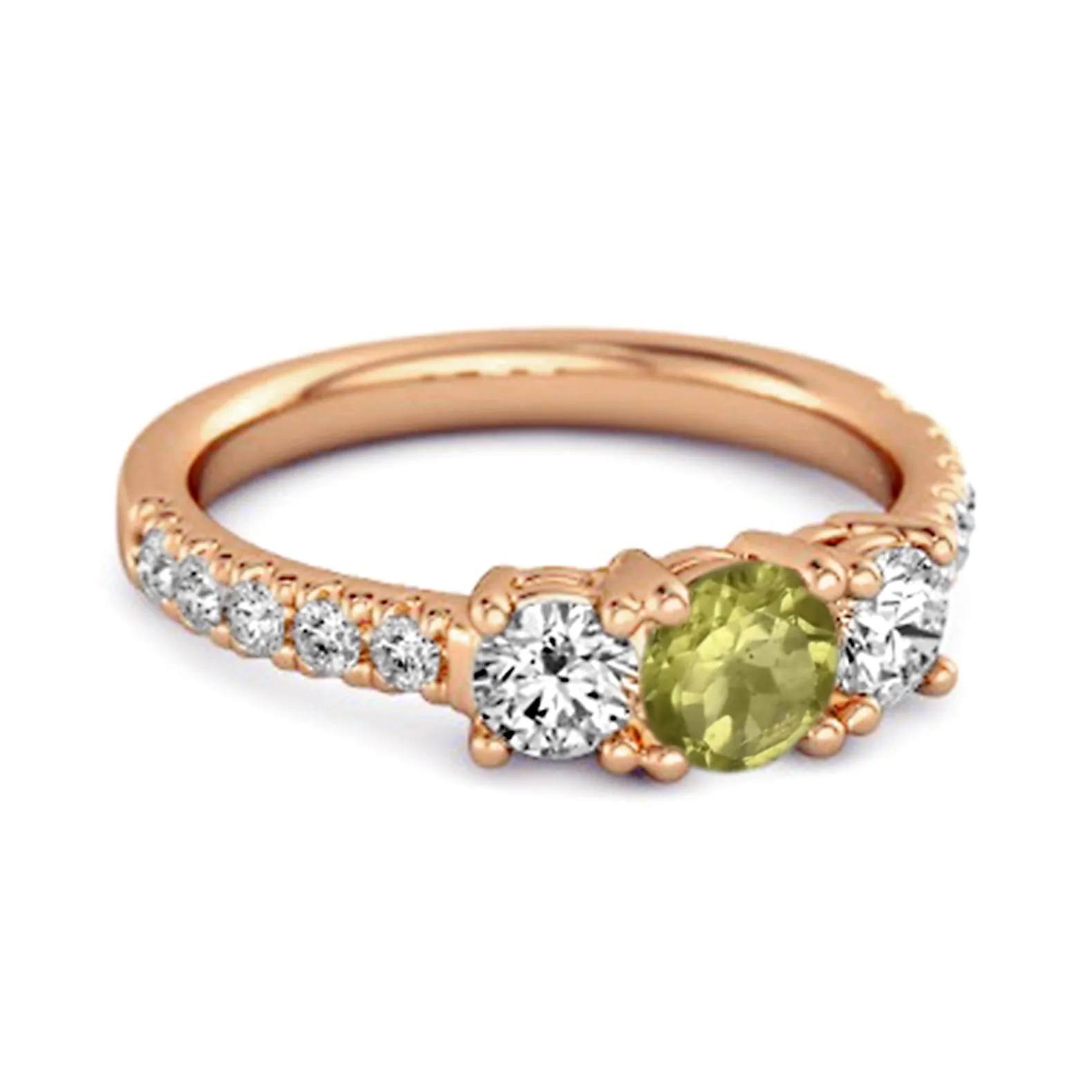 Three Stone Round Cut Natural Peridot 925 Silver Engagement Ring