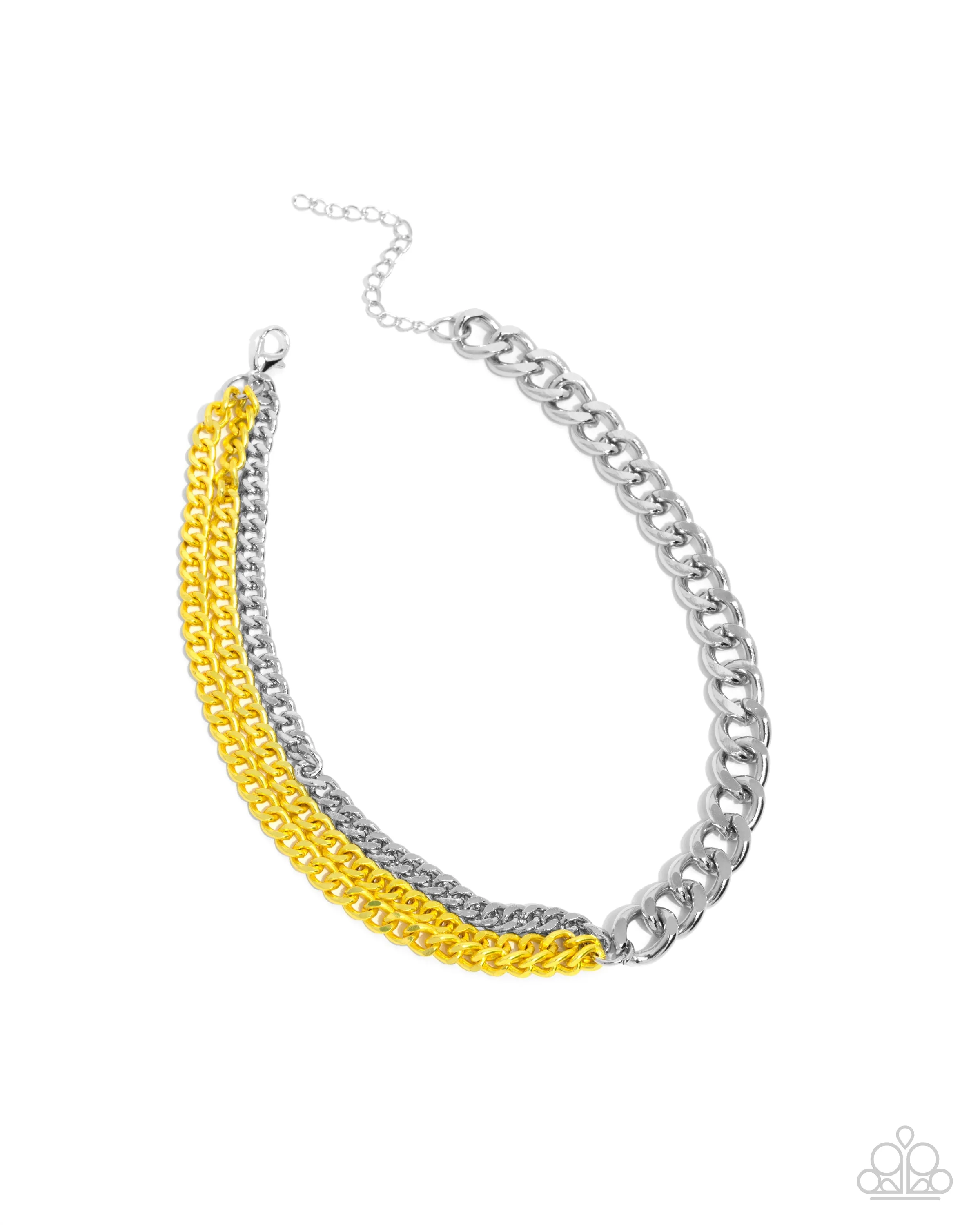 Tinted Tension - Yellow - Painted Silver Curb Chain Paparazzi Short Necklace