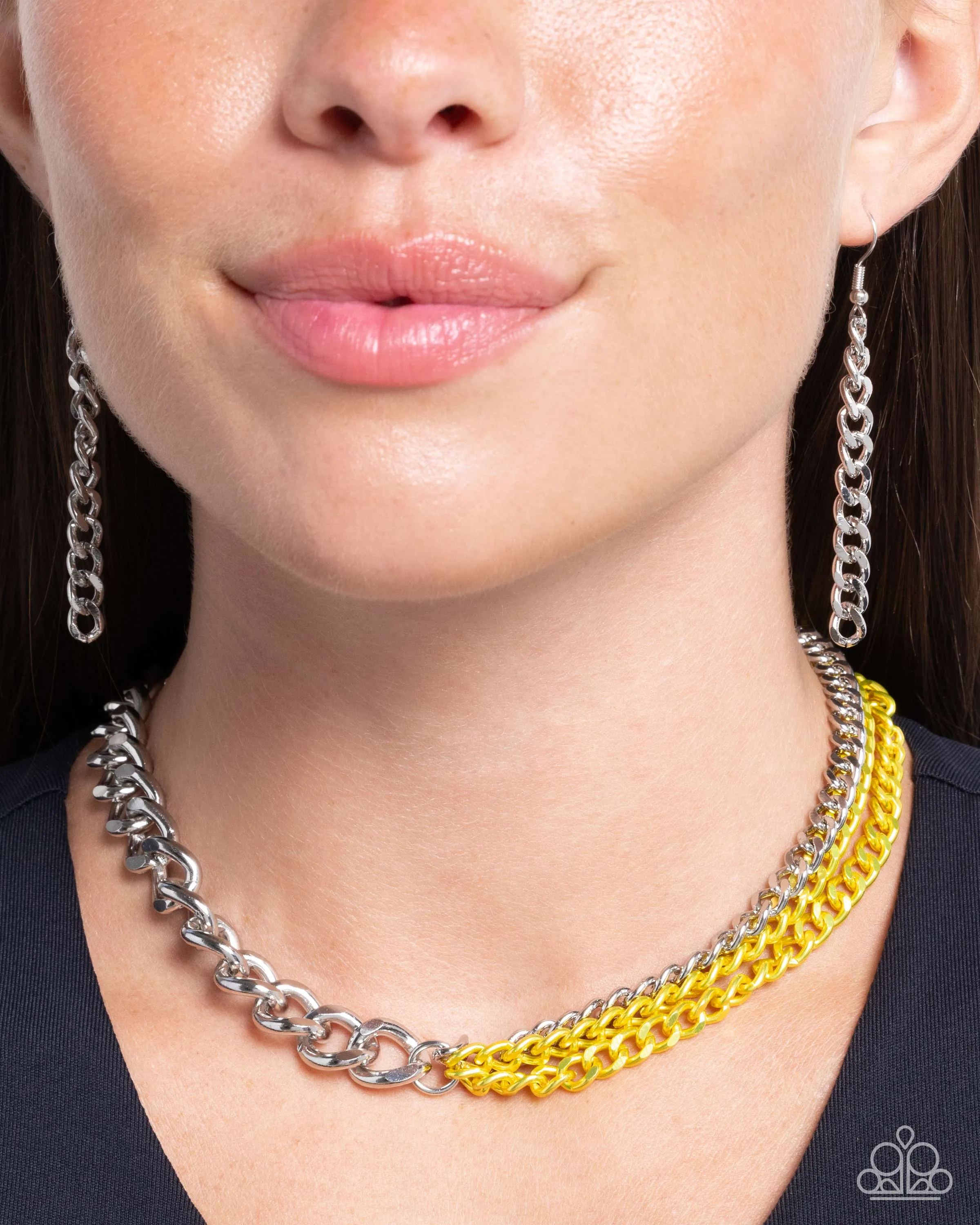 Tinted Tension - Yellow - Painted Silver Curb Chain Paparazzi Short Necklace