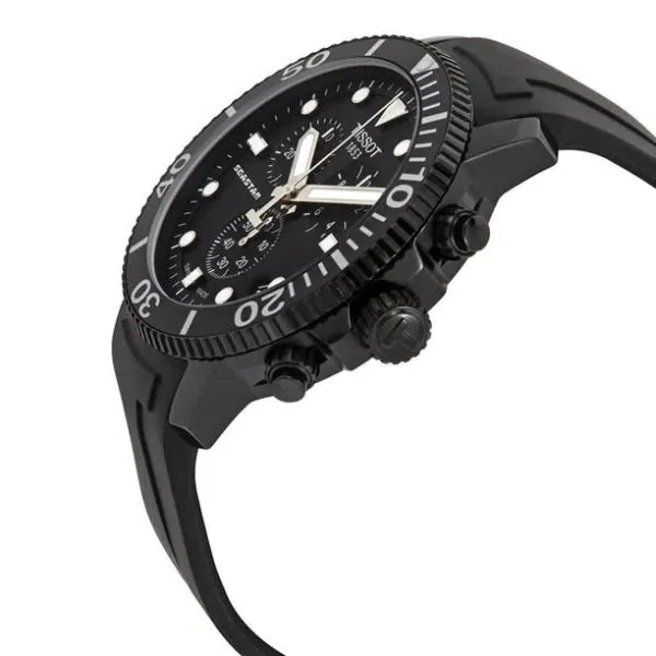 Tissot Seastar 1000 Black Rubber Strap Black Dial Chronograph Quartz Watch for Men's - T120.417.37.051.02