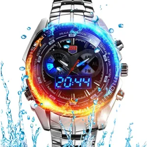 Top Men Watch TVG Dual Display Analog Digital Quartz Watch Stainless Steel Men's Watch Fashion Military Army Mens Watches