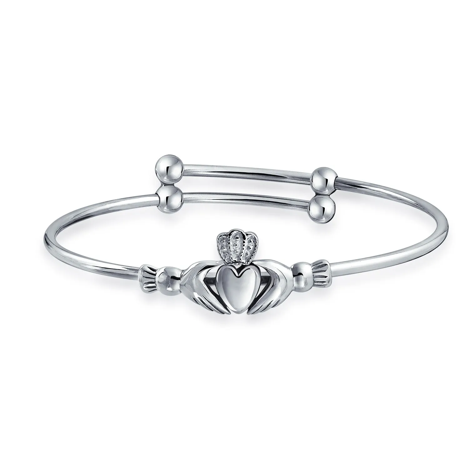 Traditional Irish Claddagh Bangle Bracelet for Small Wrists Silver 6.5 Inch