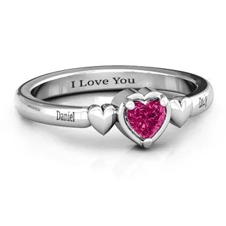 Triple Heart Birthstone Ring