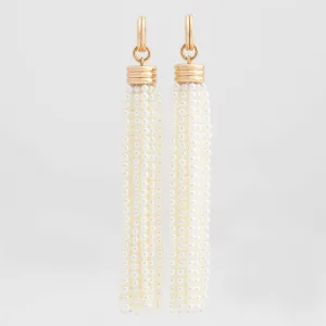 Triple Tassel Akoya Pearl Earrings with Double Link Huggies, 18k Yellow Gold, Long