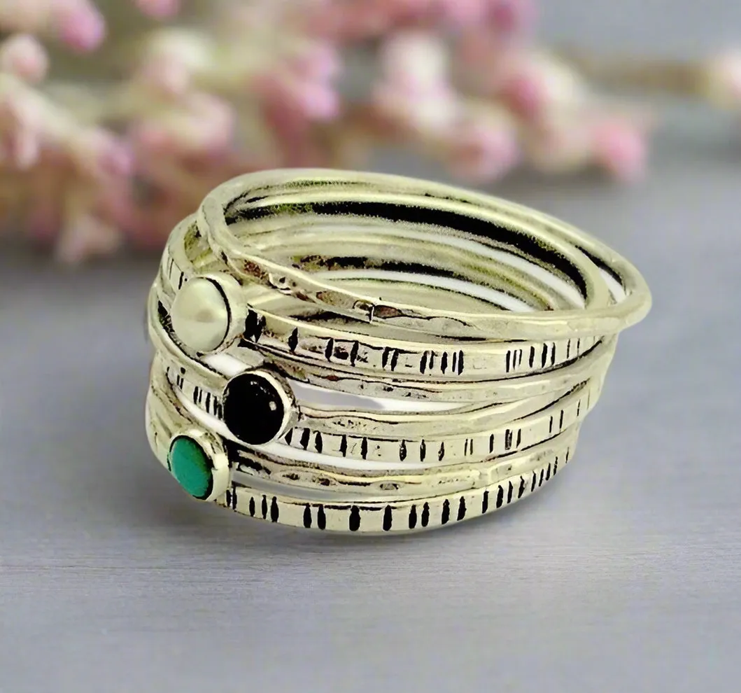 Turquoise Hammered Stacking Ring - Secret Smiles.