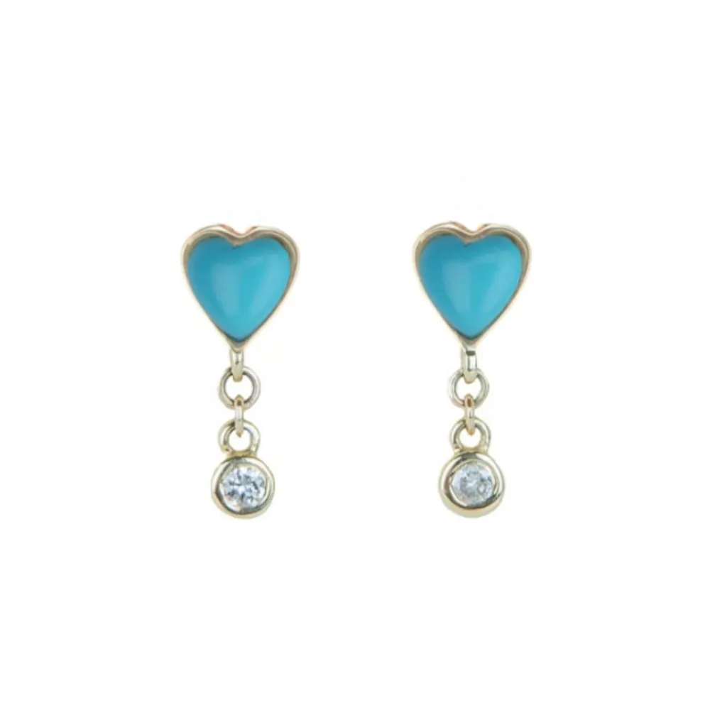 Turquoise "Byrdie" Heart Studs with Diamond Dangle