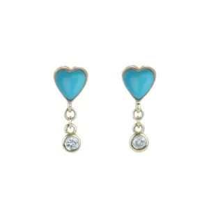 Turquoise "Byrdie" Heart Studs with Diamond Dangle