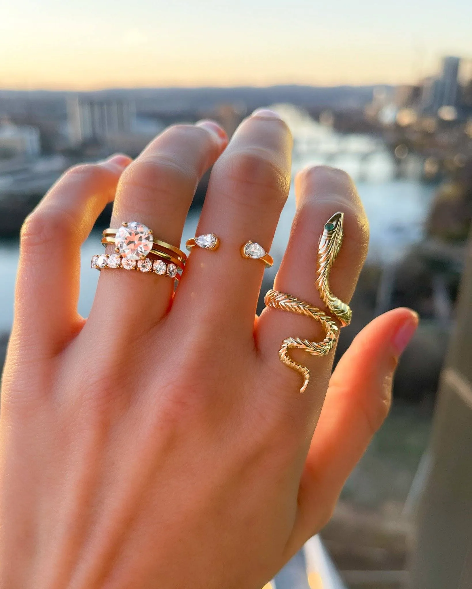 Twin Pear Diamond Finger Cuff