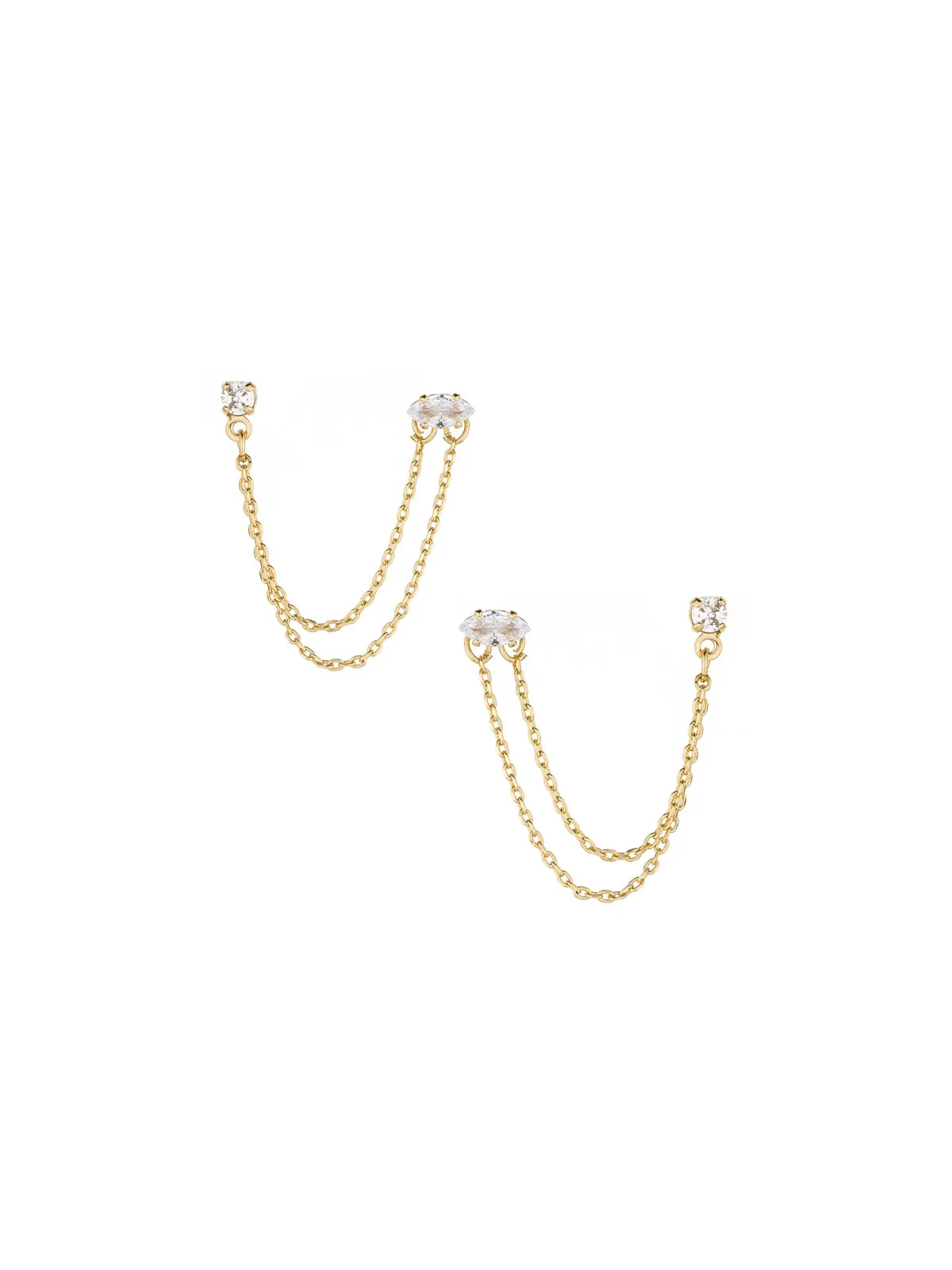 Two Hole Piercing Chain Dangle Earrings in Gold