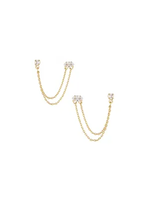 Two Hole Piercing Chain Dangle Earrings in Gold