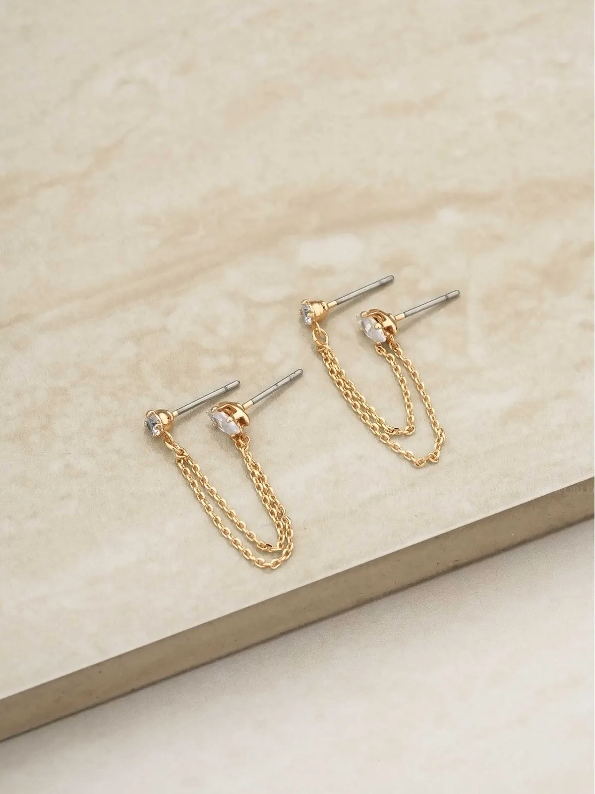 Two Hole Piercing Chain Dangle Earrings in Gold