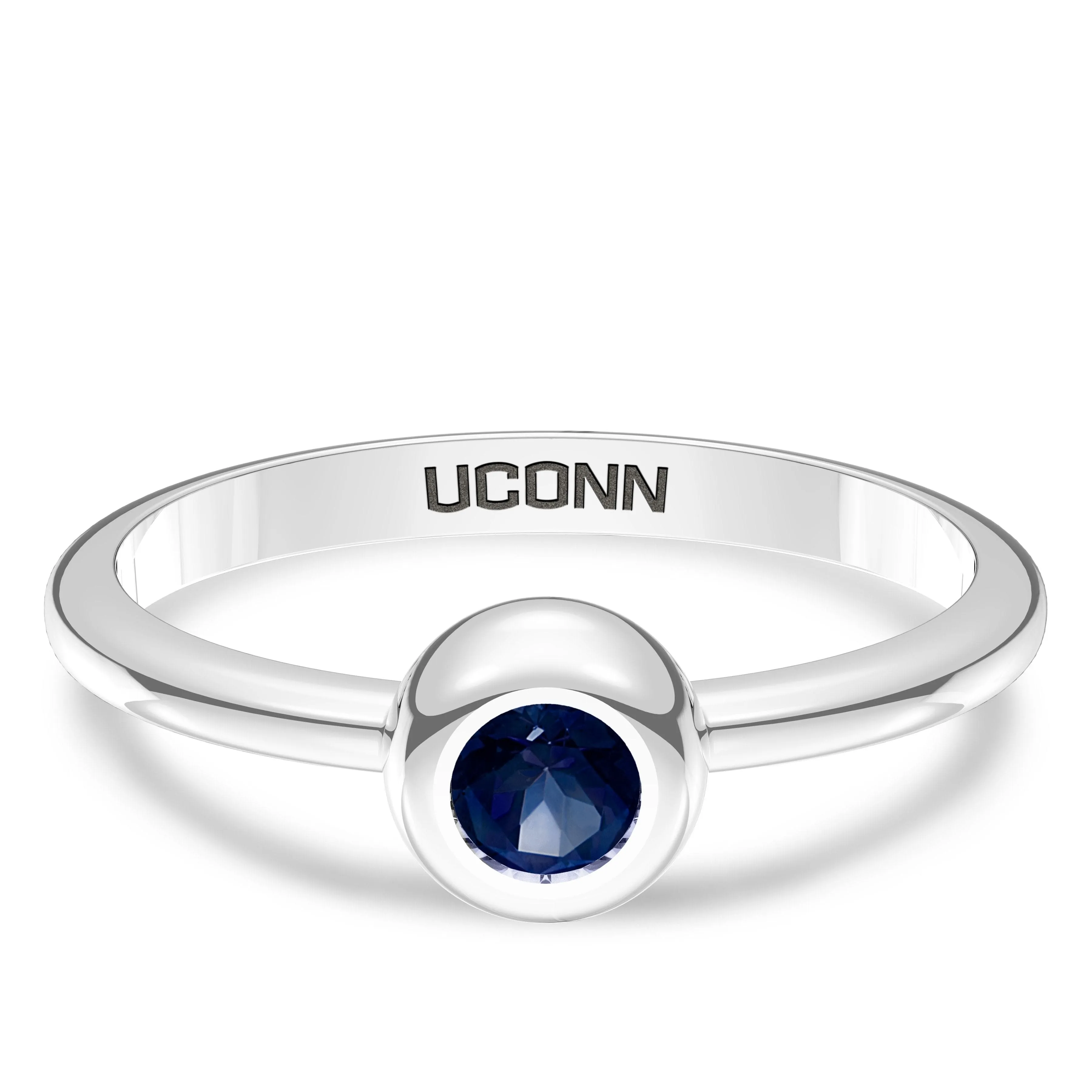 UCONN Sapphire Engraved Ring in Sterling Silver