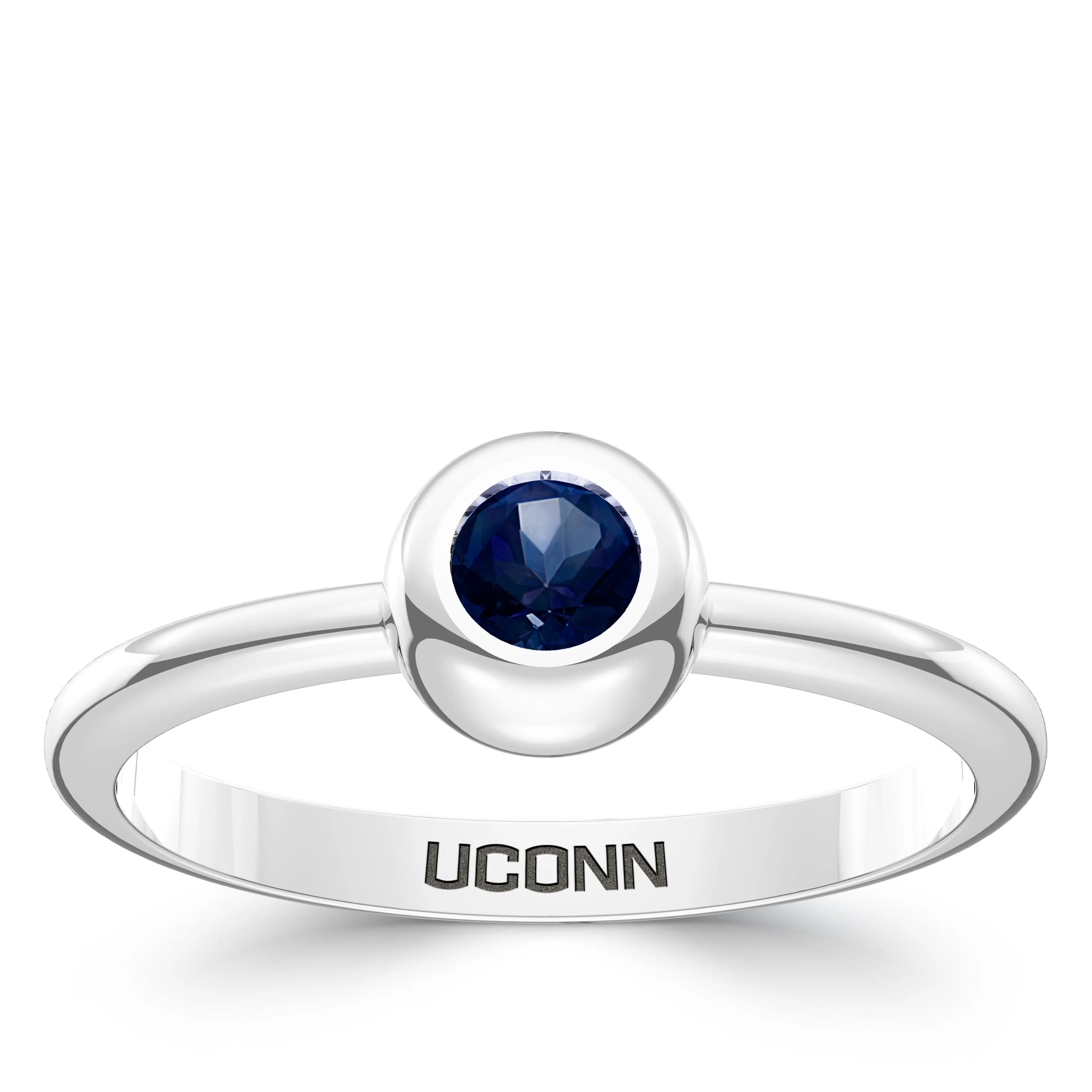 UCONN Sapphire Engraved Ring in Sterling Silver
